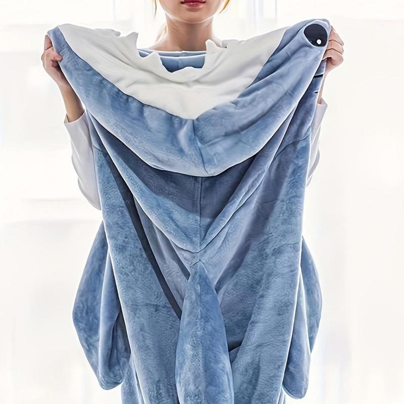 Soft Plush Wearable Shark Blanket Cartoon Animal Onesie Pajamas Cosplay Costume Sleep Bag for Adults Kids Flannel Pink Blue