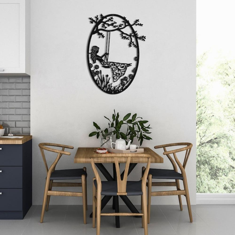 Forged Metal Girl On Swing Wall Art Easter Home Decor Hanging Ornament