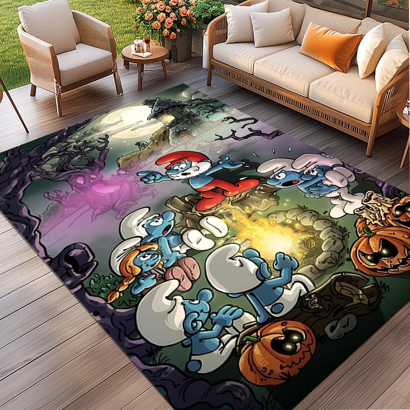 Blue Smurfs Print Rug, Washable Floor Carpet, For Entryway Dorm Laundry Room Office Study, Home Decor Birthday Christmas Gift