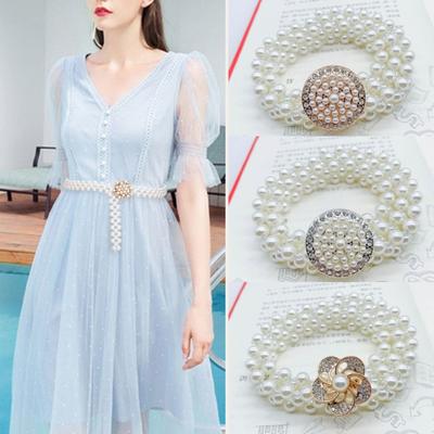 Flower Bowknot Elastic Belt Elastic Waist Chain New Pearl Waist Belt  for Women