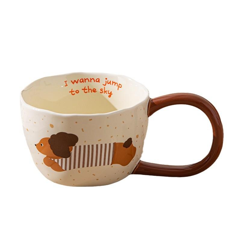 Puppy Mug Ceramic High Looking Big Ear Long Hand-held Cup Cartoon High Looking Cute Water Cup Souvenir