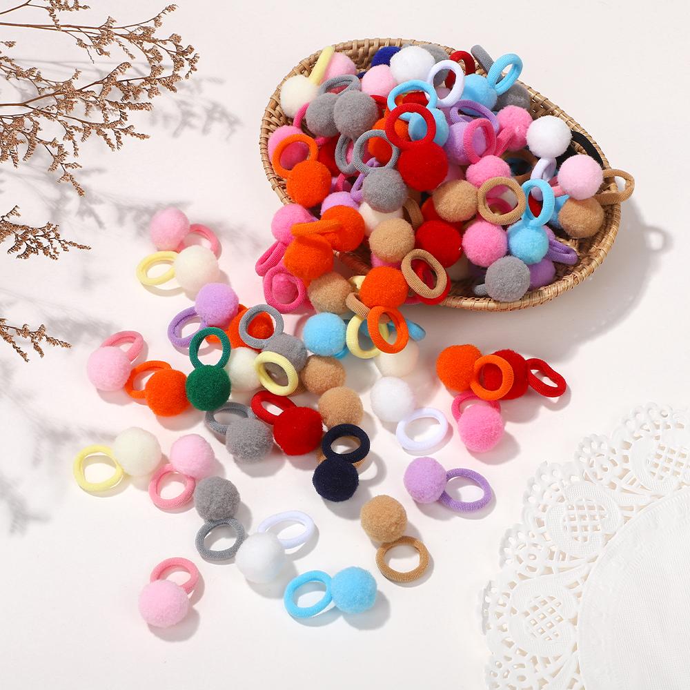 20pcs Kids Elastic Hair Bands Girls Plush Ball Rubber Band Children Sweets Scrunchie Hair Ties Clip Baby Hair Accessories