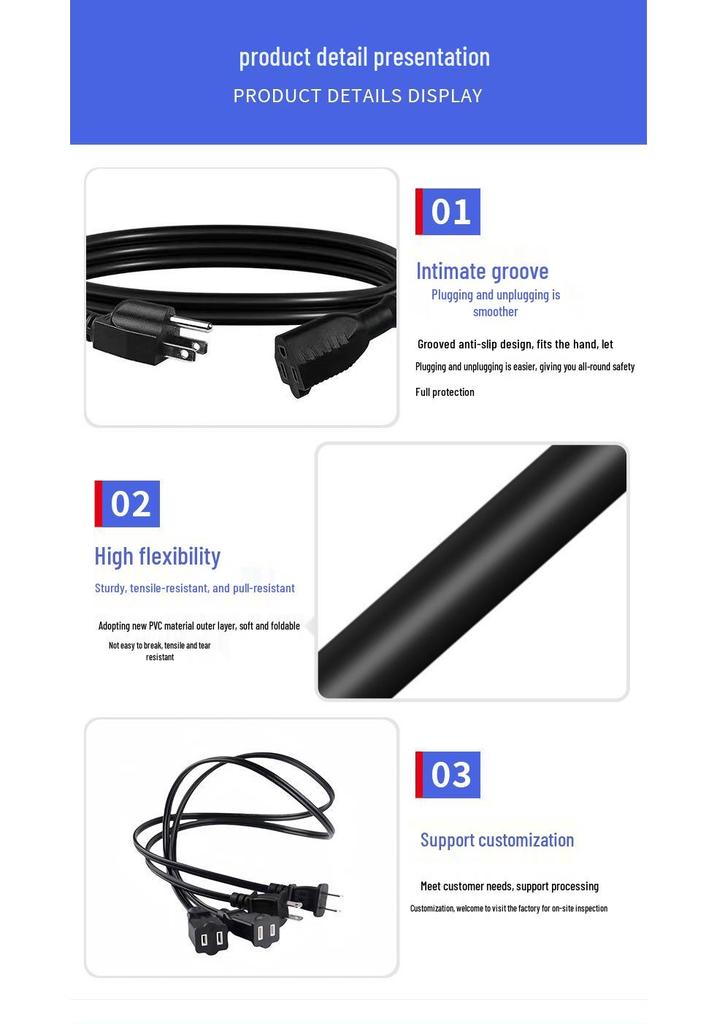 2m 1.0SQ PU Spring Wire EU Standard Male to Female European Power Extension Cord