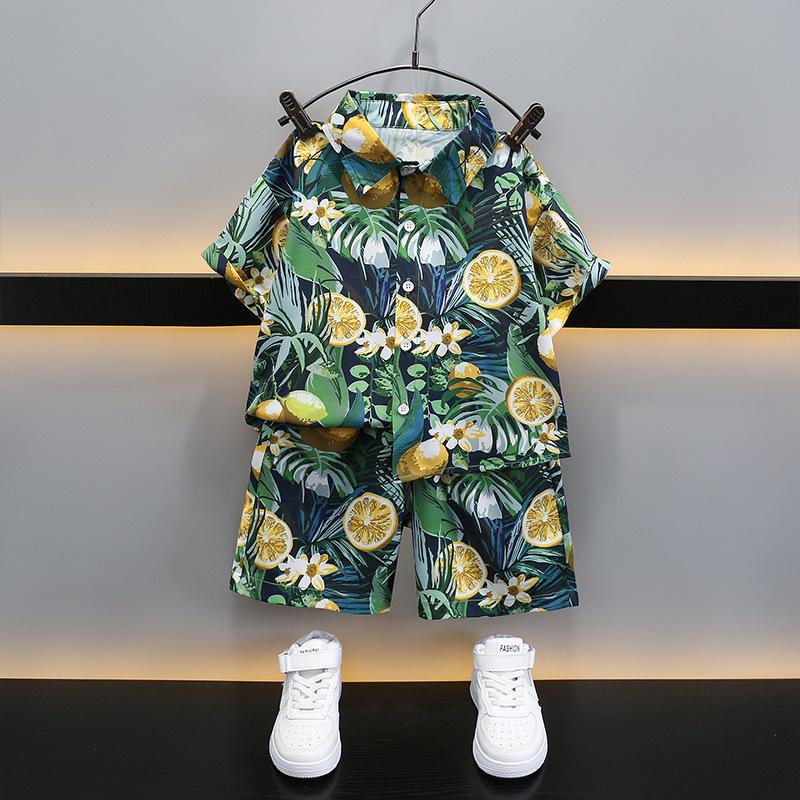 

Boys 2025 Summer Beach Shirt Set: Handsome Pique Short Sleeve 130 cm