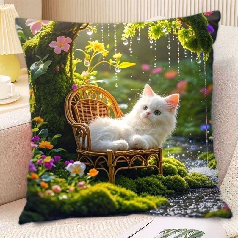 Heimdeko Süße Katzen in Fantasieszenen Kissenbezüge Muster Kissenbezug Geeignet für Sofa Schlafzimmer Auto Kissenbezug