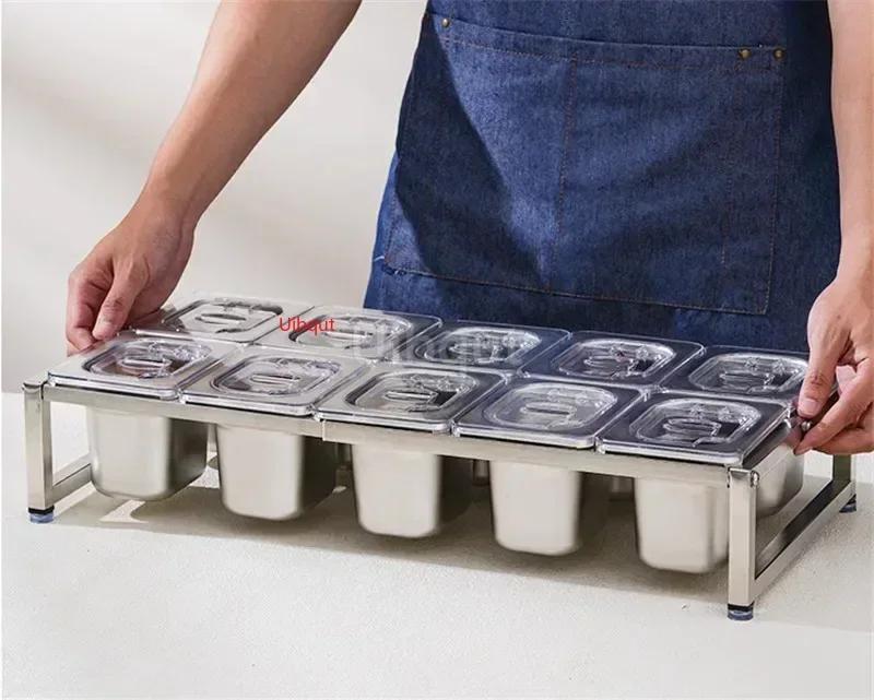 Stainless Steel Transparent GN Pans Visible Food Exhibition Plate Basin Tray Milk Tea Shop Basin Container Storage Box with Rack