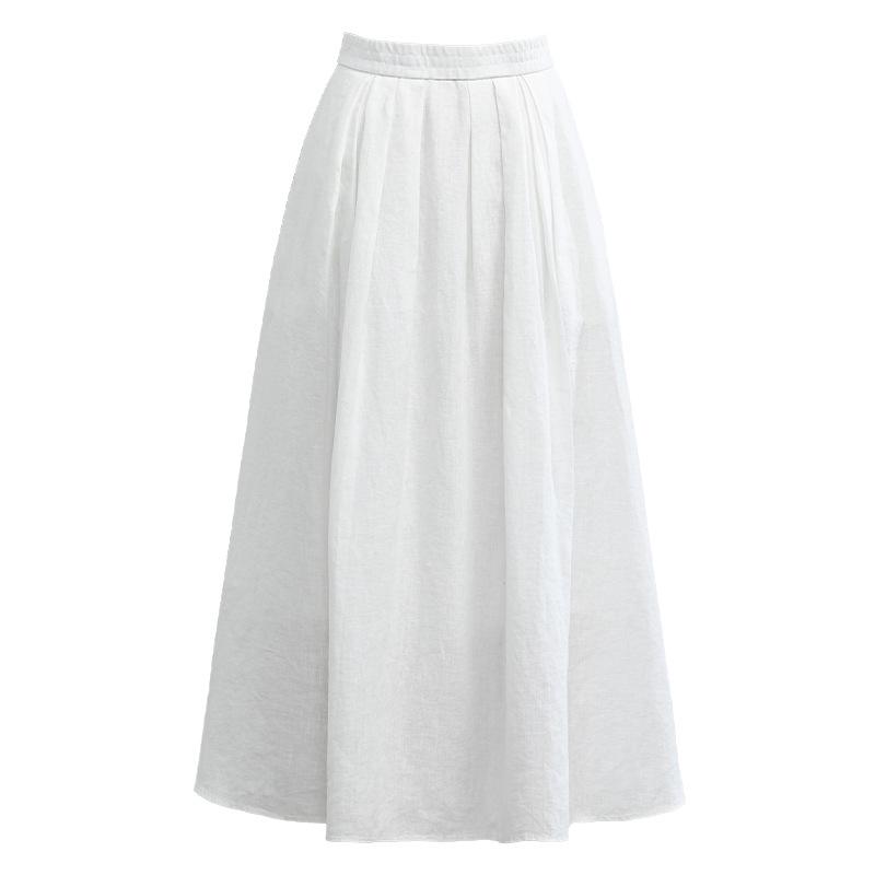 Xin Ge Stylish Black Sleeveless Suit Vest & Pleated Linen Skirt Set