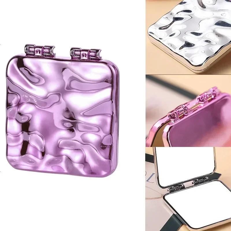Foldable Plating Makeup Mirror Mini Square Makeup Vanity Portable Hand Mirrors Double-sided Compact Pocket Mirror