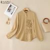 ZANZEA Women Casual Stand Collar Loose Long Sleeve Embroidery Blouse