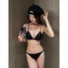 Women Black Ultra Thin Strap Deep V Bra Lifting Gathered Slim Fit Everyday Minimalist Comfort Lingerie
