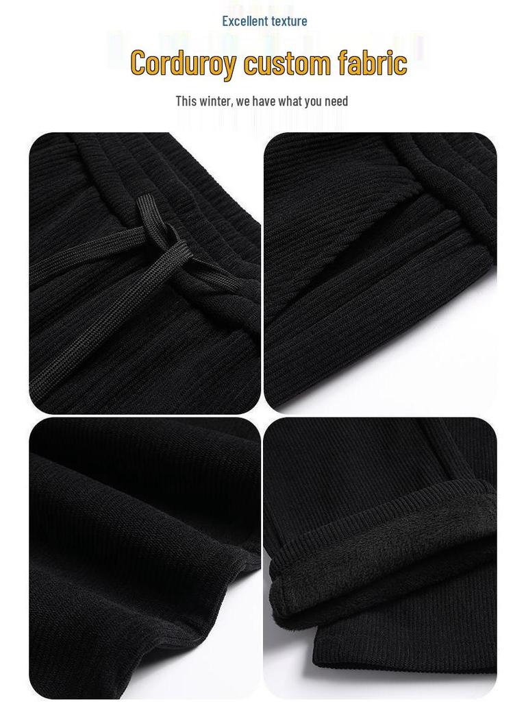 Men's Large Corduroy Warm Winter Casual Straight-Leg Pants with Velvet Lining