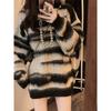 Lässiger Stil Design gestreifter Rundhals-Pullover Strickpullover Herbst und Winter neue Mode locker langärmliger Temperament-Pullover