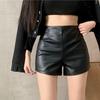 Women's Fall Winter High Waisted Bodycon Straight Leg PU Leather Shorts Y2K Sexy A-Line Hot Pants Mini Shorts Versatile Slim Fit Hot Pants