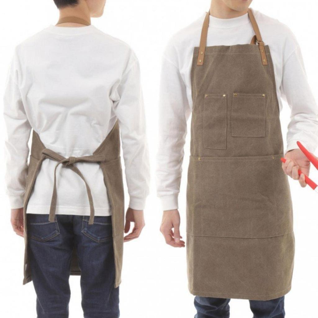 Basic Standard Apron DIY Gardening Stylish Canvas Denim Vintage Style Thick Durable 20oz Lots of Pockets 5 Pockets Gray W67 D80 Unisex Size Adult