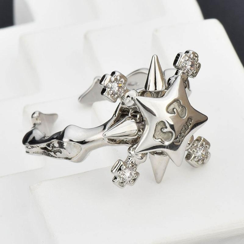 Fashion Rotating Star Ring For Women Girl Silver Color Trend Zircon Rotatable Open Ring Drop Shipping Party Gift