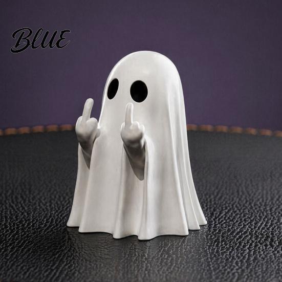 Contenitore Porta Cancelleria Ufficio Figurine Fantasma Dito Medio di Halloween Portapenne Gesto Spettrale Resina Organizer per Cancelleria Supporto Ornamenti Carini,