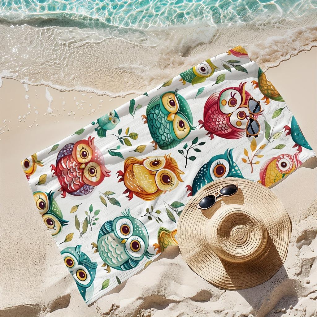 Owl & Leaves Beach Towel – Quick-Dry, Lightweight Microfiber Bath Towel for Travel, Pool, Shower, Sports & Outdoor Use