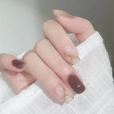 24 Pcs In Early Autumn, Simple and White Marble Pattern, Smudged Nail Art, Gentle Temperament, Fairy Wearing Nail Products Are Hot