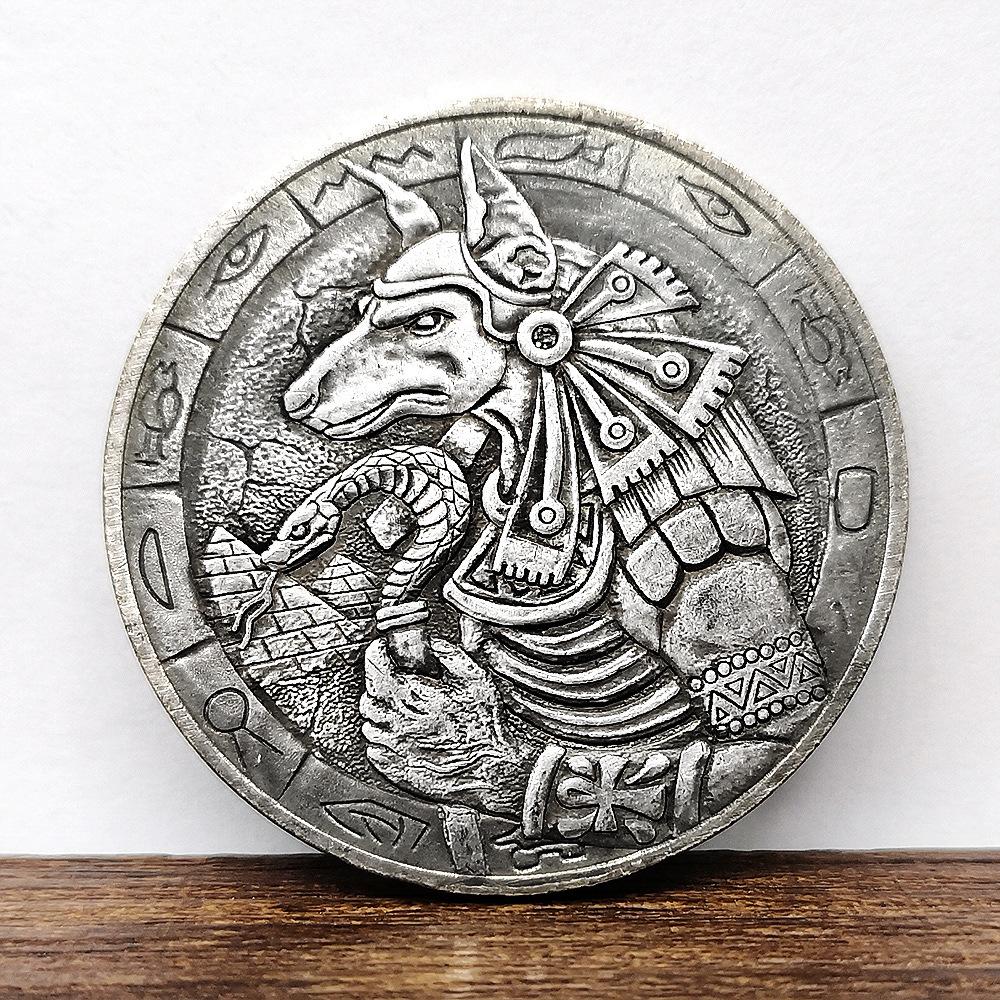Egyptian Anubis/Horus wandering coin, dog headed eagle headed, antique silver dollar with human body, coin