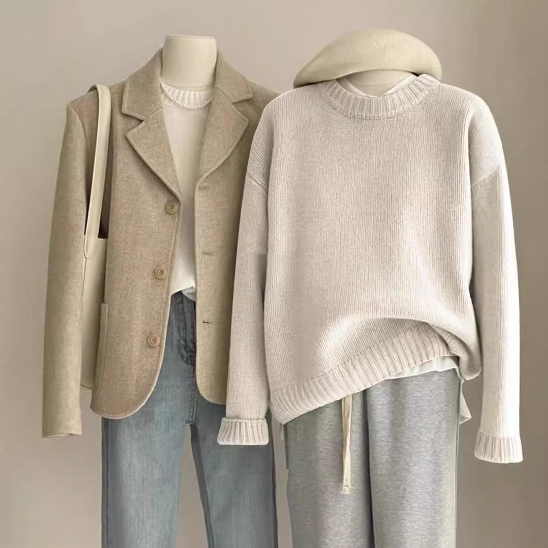 

Осень и Зима Женский Мягкий Восковой Кашемировый Свитер с Круглым Вырезом Женский Свободный Свитер Осень и Зима Короткий Базовый Свитер XL белый