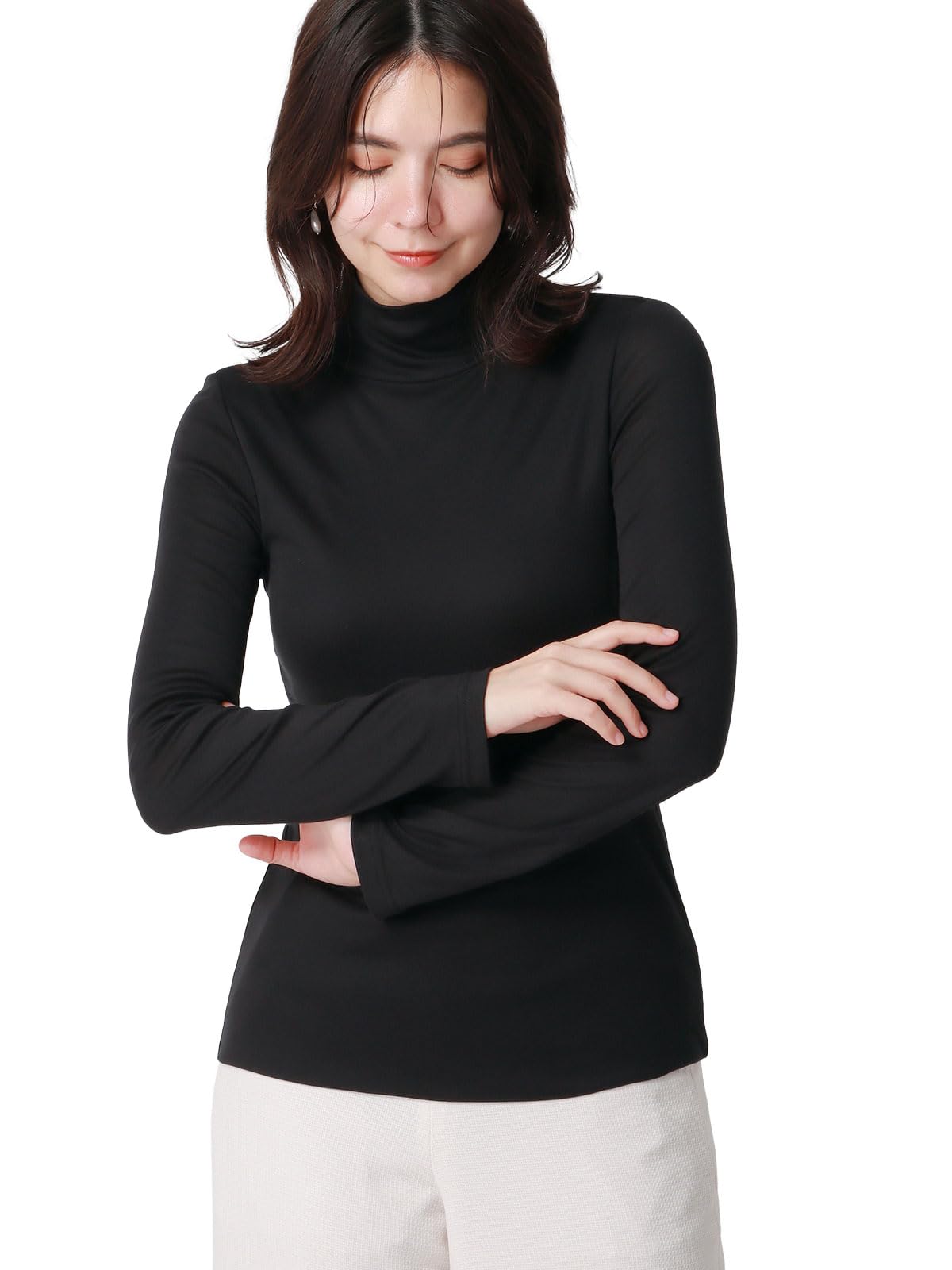 High-neck pullover Long sleeves Washable Sheer rib