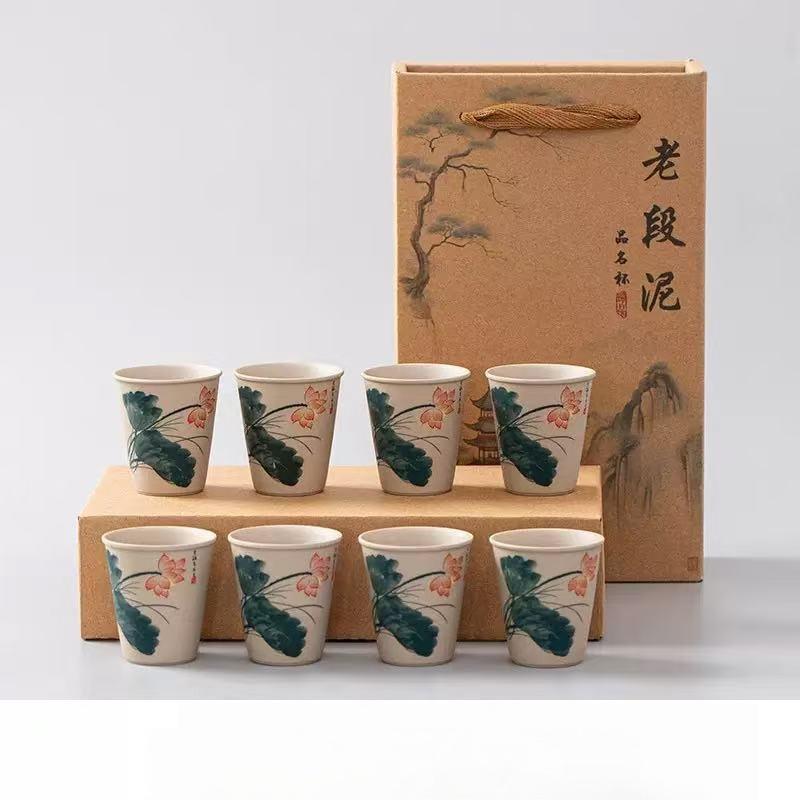 INS New Coarse Ceramic Teacup Chinese High Price Teacup Exquisite Ancient Teacup Personalized Eight Gift Box Set