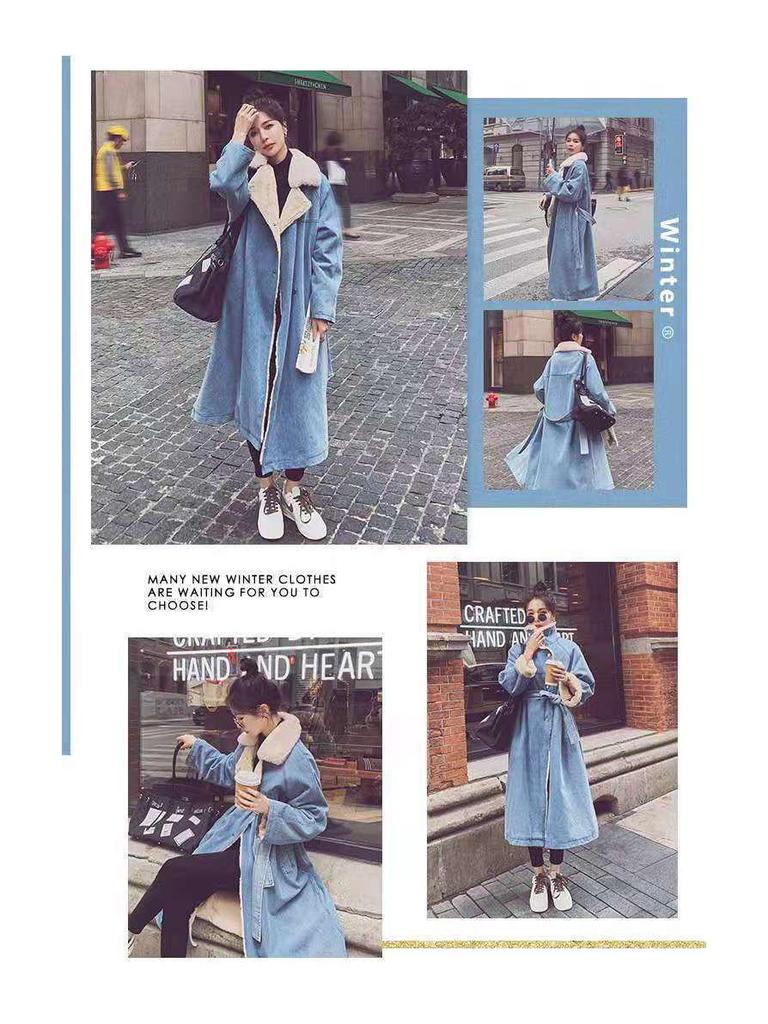 Women's Mid-Length Denim and Lamb Wool Parka (2025 Winter Collection)