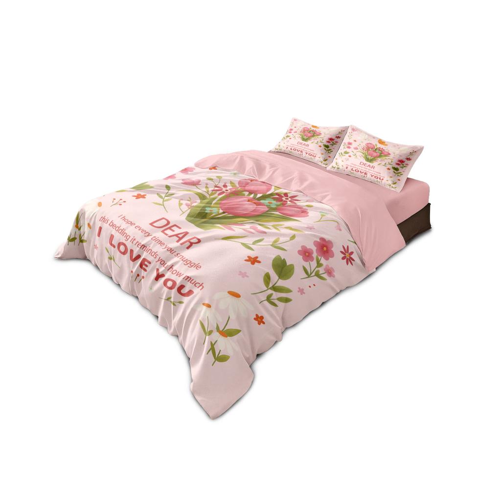 3pc Pink Carnation Floral Print Coreless Duvet Set Multiple SizesSoft Bedroom Living Room Holiday Decoration Machine Washable