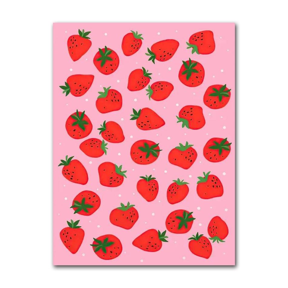Abstract Coffee Cherry Strawberry Plant Wall Art Canvas Painting Nordic Posters And Prints Wall Pictures For Pink Kitchen Decor