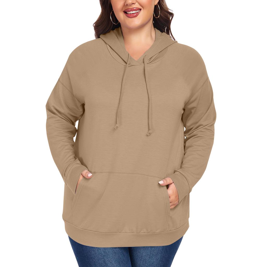 Women's  Casual Large Sized Long Sleeved Hooded Solid Color Sweatshirt