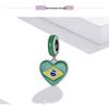 S925 Silver Brazilian Flag Heart Pendant with Green Enamel Drip