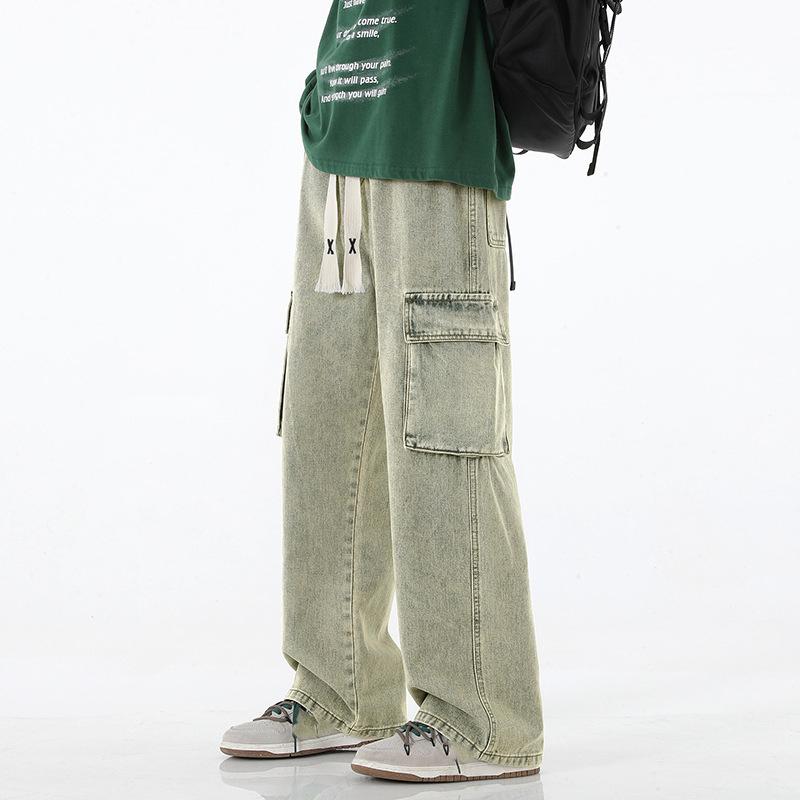 Autumn Men Cargo Jeans Baggy American High Street Y2K Pocket Overalls Fashion Streetwear Vintage Wide Leg Pants