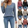 Women's Fashion Casual Solid Color Print Long Sleeve O Neck Blouses & Shirts