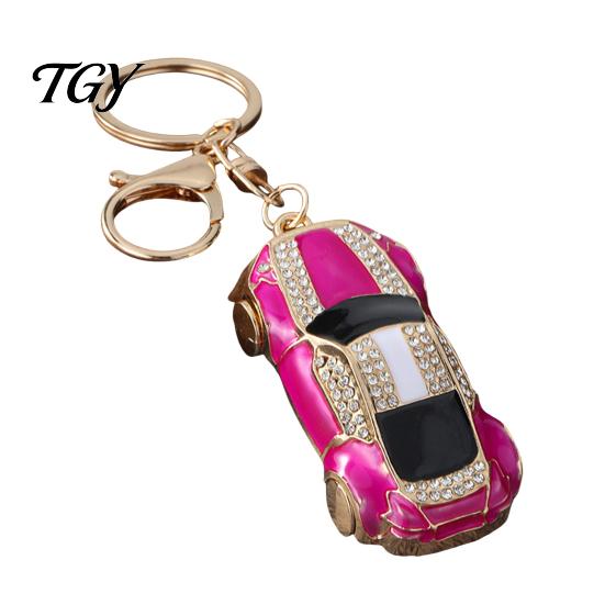 Enamel Key Chain Sports Car Keychain with Sparkling Rhinestones, Durable Zinc Alloy Accessory Stylish Pendant, Decorative Compact Ring for Backpacks