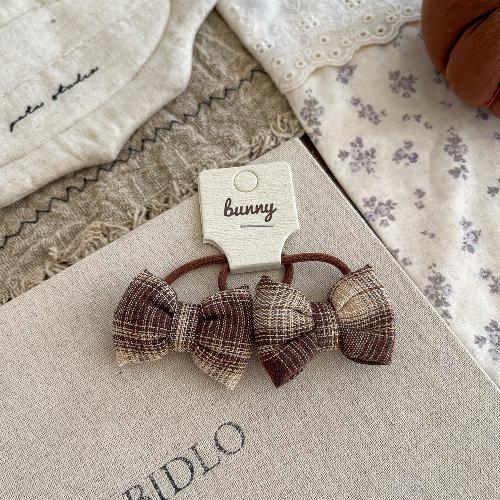 2pcs Plaid Elastic Hair Bands Floral Bow Scrunchies Baby Girls Hair Rope Tie Ponytail Holder Rubber Band Kids Hair Accessories