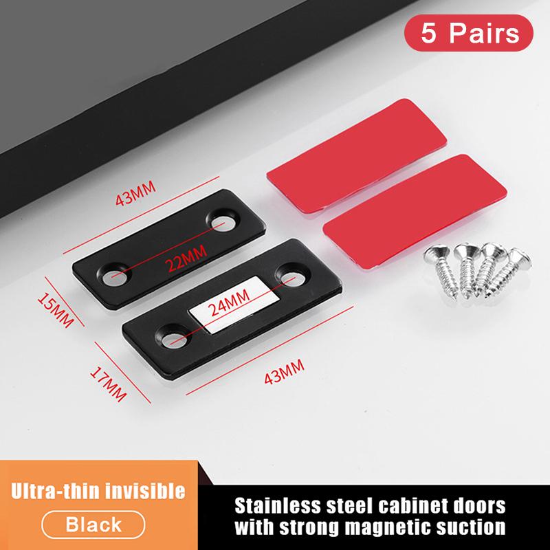 5 Pairs Magnetic Cabinet Catches Ultra Thin Door Strong Magnets Stopper Invisible Adhesive Drawer Magnet Lock