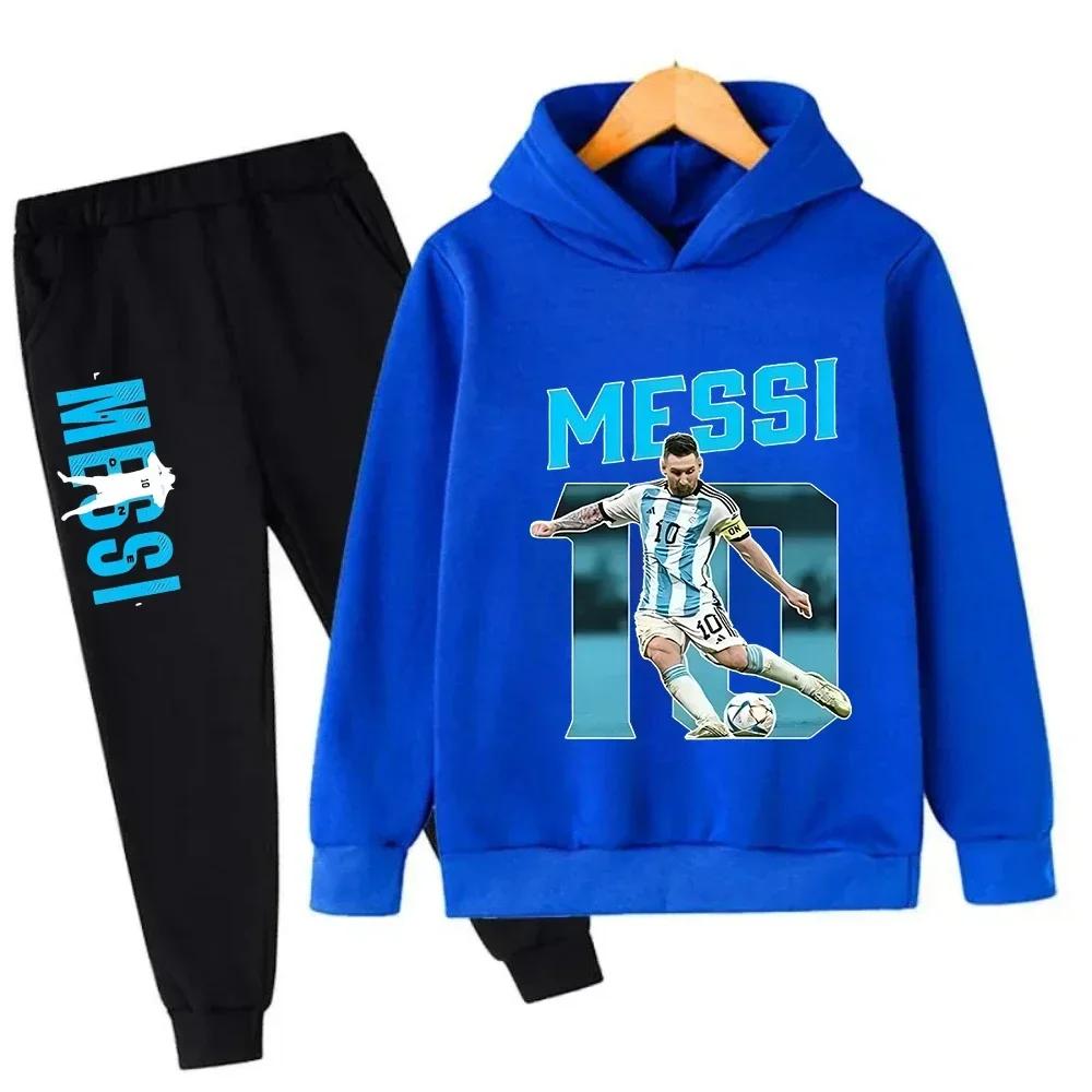 Jesienna Gwiazda Piłki Nożnej Messi 3-12 lat Dziecięce Bluzy z Kapturem Zestawy Spodnie Garnitur 2 Szt. Zestawy Ubrania dla Dzieci Chłopiec Dziewczynka Codzienna Moda Dresy