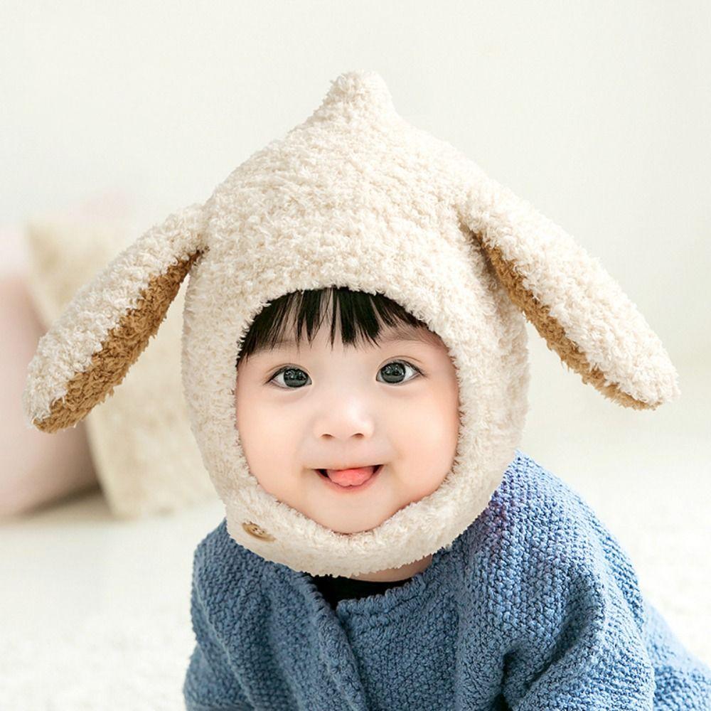 

Outdoor Baby Plush Hat Autumn Winter Ear Protection Hat Fashion Rabbit Ears Hat Boys Girls бежевий