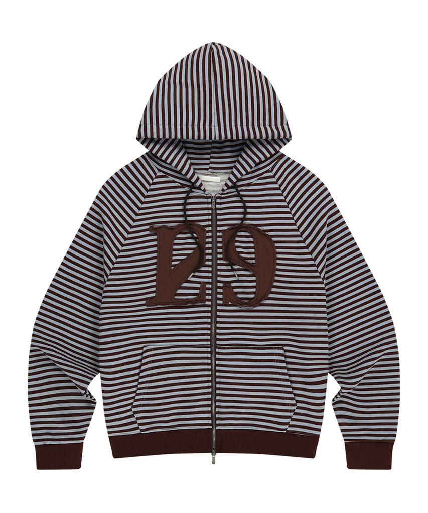Illigo 129 Logo Patch Zip-Up Hoodie Striped Brown