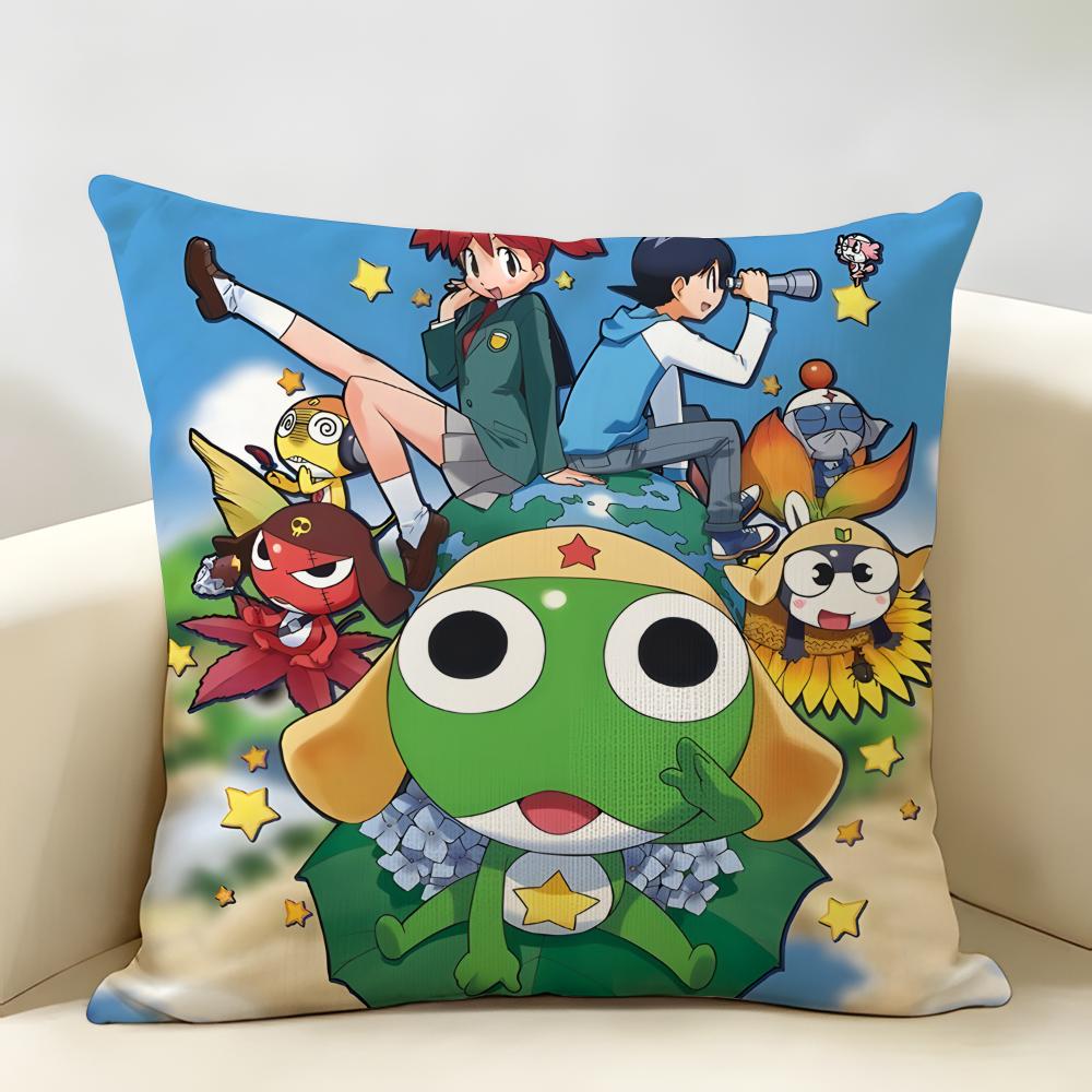 Cartoon Keroro Gunsou Frog Cushion Cover Natural Linen Organic Fabric DoubleSided Printing Room Sofa Decor Pillow Case