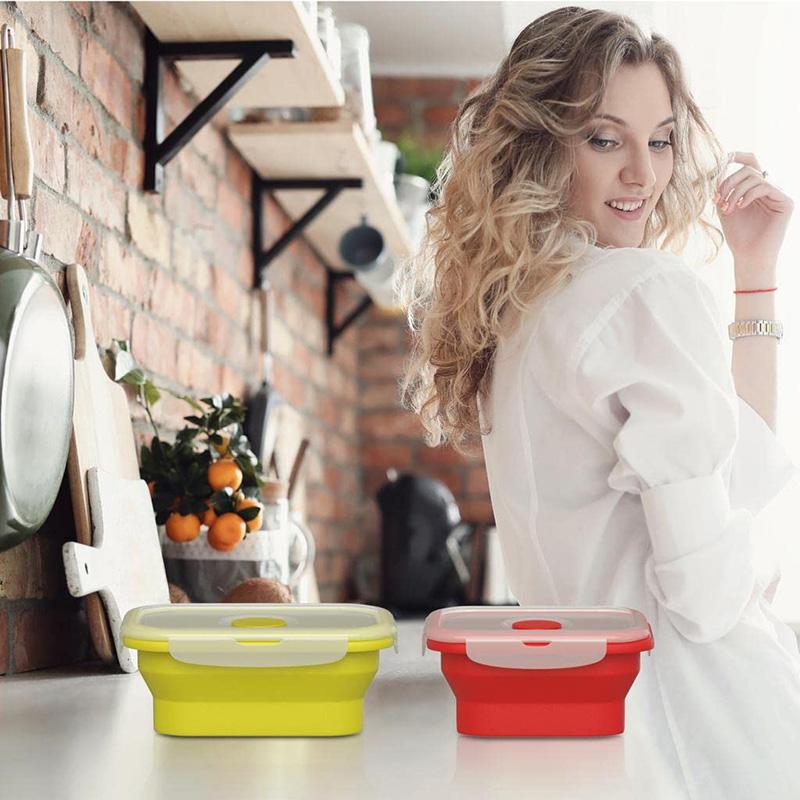 Contenedor de Almacenamiento de Alimentos de Silicona Plegable, Fiambrera para Sobras Para Cocina, Fiambreras Bento, Diseño Plegable Ahorra Espacio