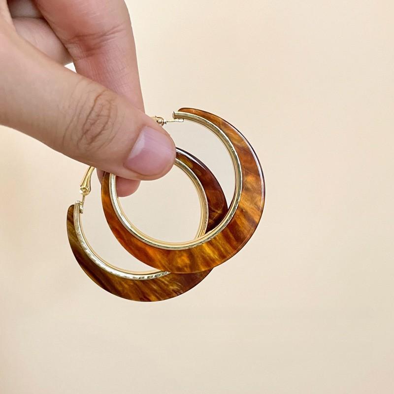 Silver Needle Retro Resin Geometric Round Oval Pendant Earrings Maillard Style Stud Earrings Niche Design Earrings Women