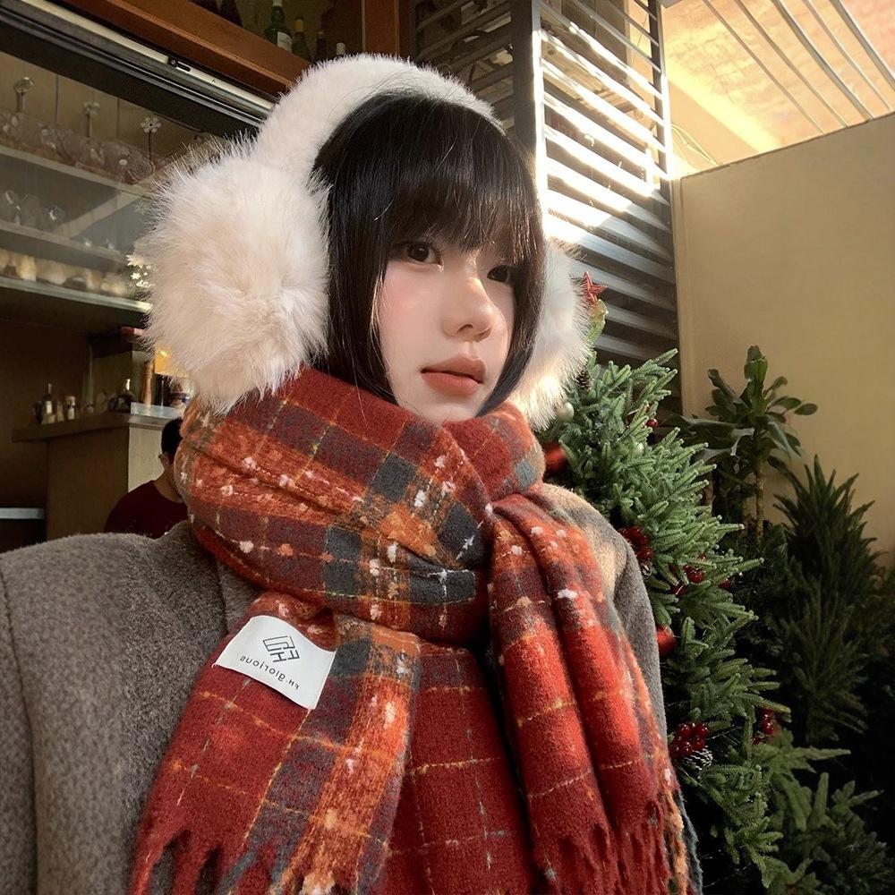 Christmas and New Year's red plaid imitation cashmere scarf women's new winter high-end warm wool scarf
