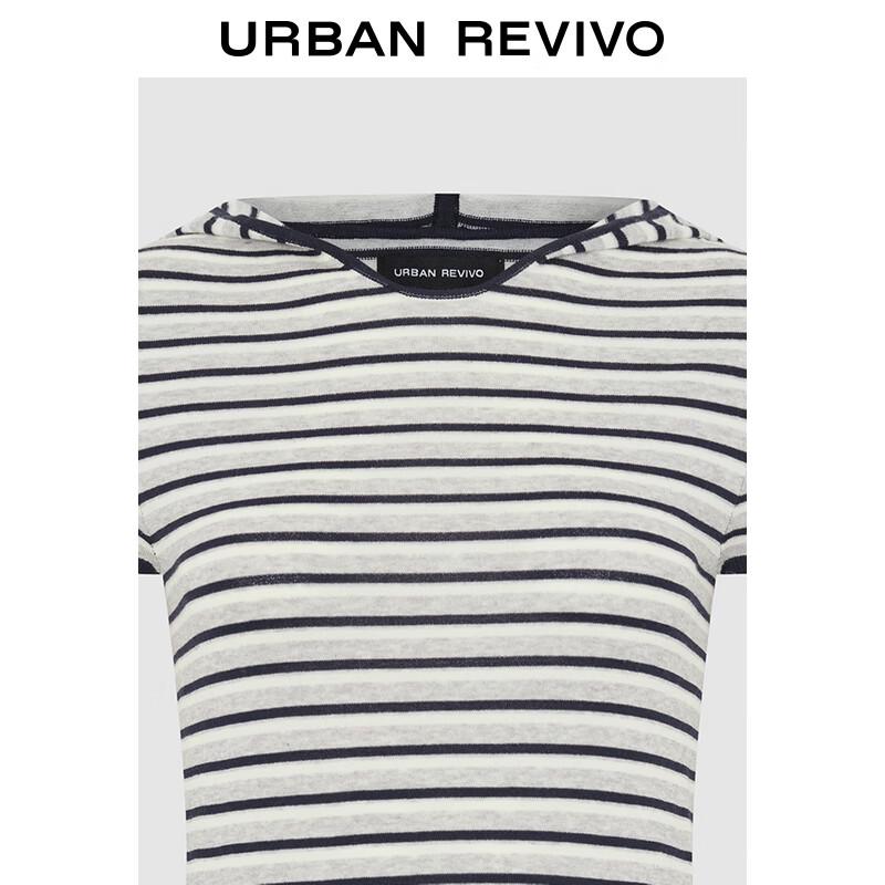 UR Women's Striped Hooded Short Sleeve Knit Top