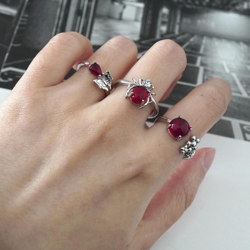 Ruby Insect Combination Ring Female Cold Wind Niche Design Advanced Sense Personality Open Ring