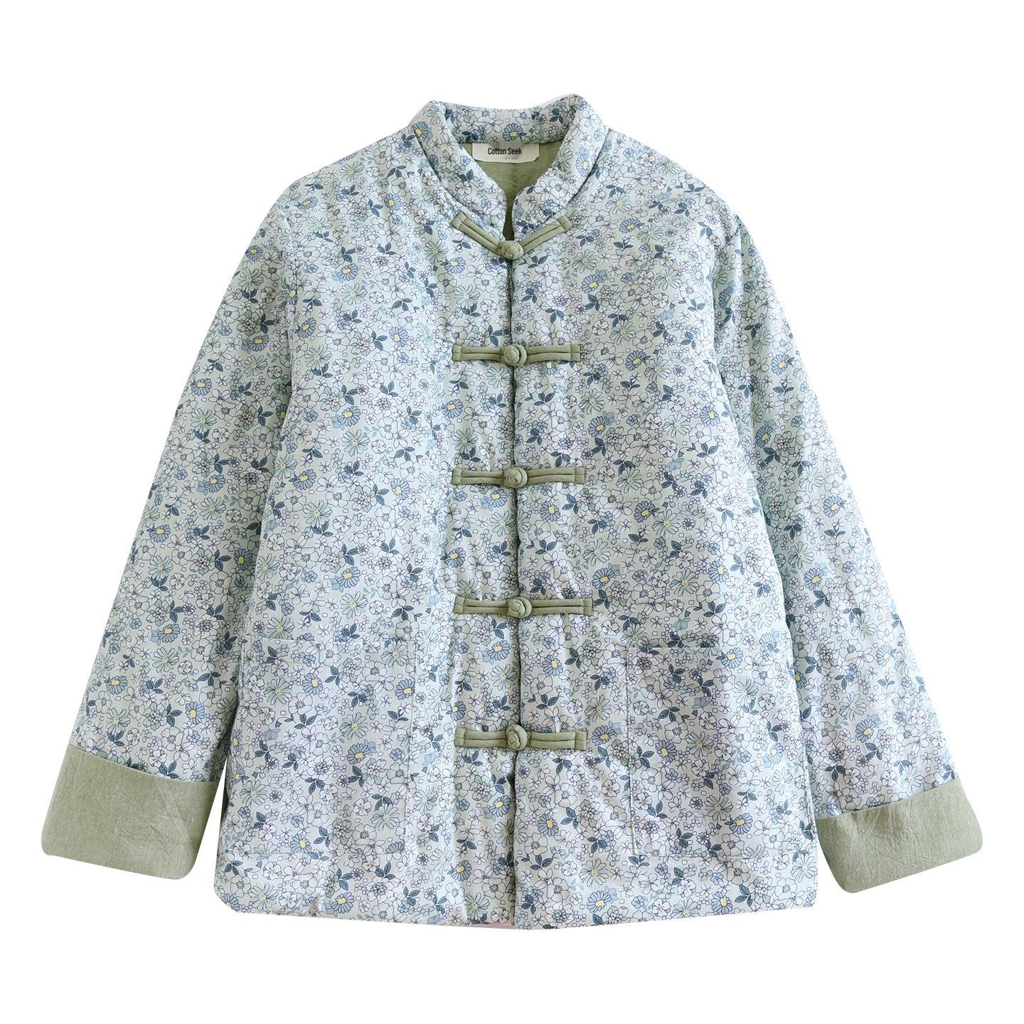 

534 Зимняя куртка ручной работы из чистого хлопка с цветочным принтом - Китайский ретро-стиль для женщин среднего и пожилого возраста XXL (160-180 jin)