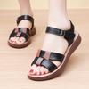 Summer New Top Leather Mom Sandals Comfortable Soft Bottom Flat Middle Aged Women's Shoes