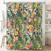 Spring Floral Shower Curtain Decorative Bath Rug Cover with Flowers for Bathroom Green Yellow Red White Colorful Shabby Chic Des