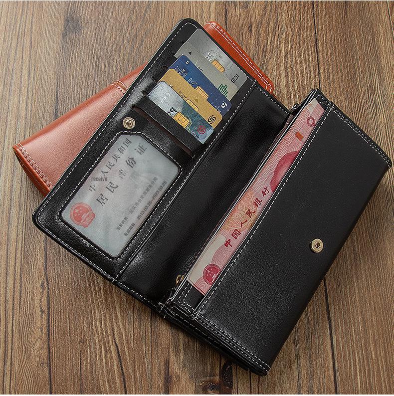 Women's Retro Long Zipper Wallet with Large Capacity and Multiple Card Slots - European & American Style Two-Fold Handbag