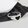 S925 Silver Black Heart Open Ring For Women Fashion Minimalist Cool Personality Index Finger Jewelry